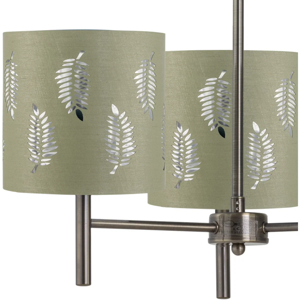 Set Of 2 Brea Antique Brass Light Fittings & Sage Green Fern Shades - Antique Brass & Sage Green – image 3