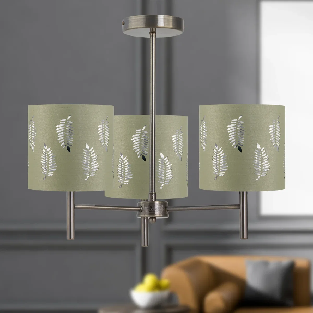 Set Of 2 Brea Antique Brass Light Fittings & Sage Green Fern Shades - Antique Brass & Sage Green – image 4