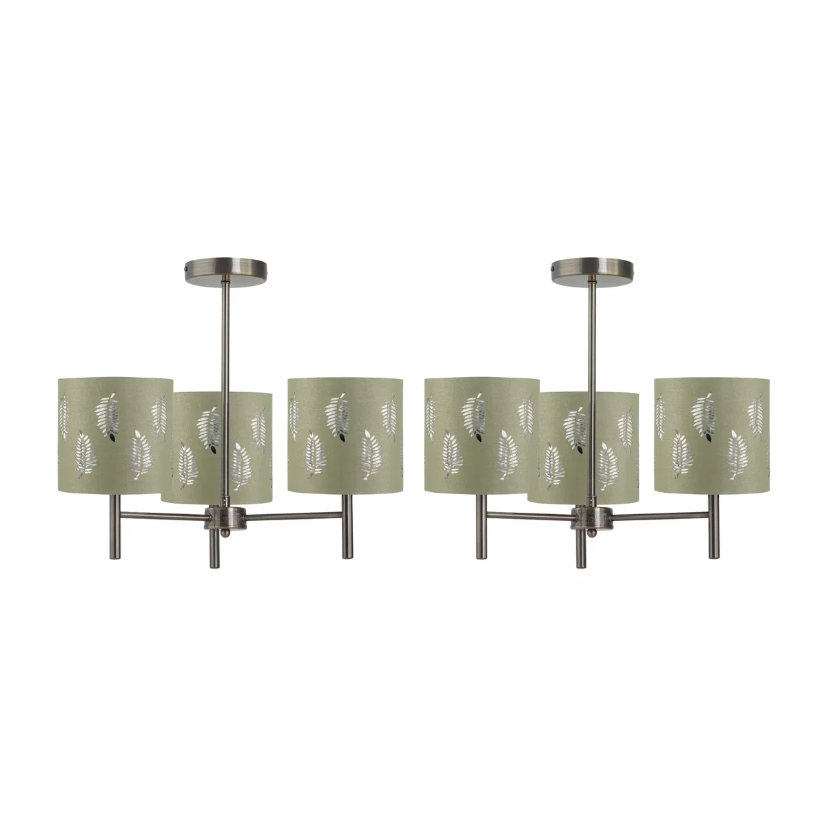 Set Of 2 Brea Antique Brass Light Fittings & Sage Green Fern Shades - Antique Brass & Sage Green – image 1
