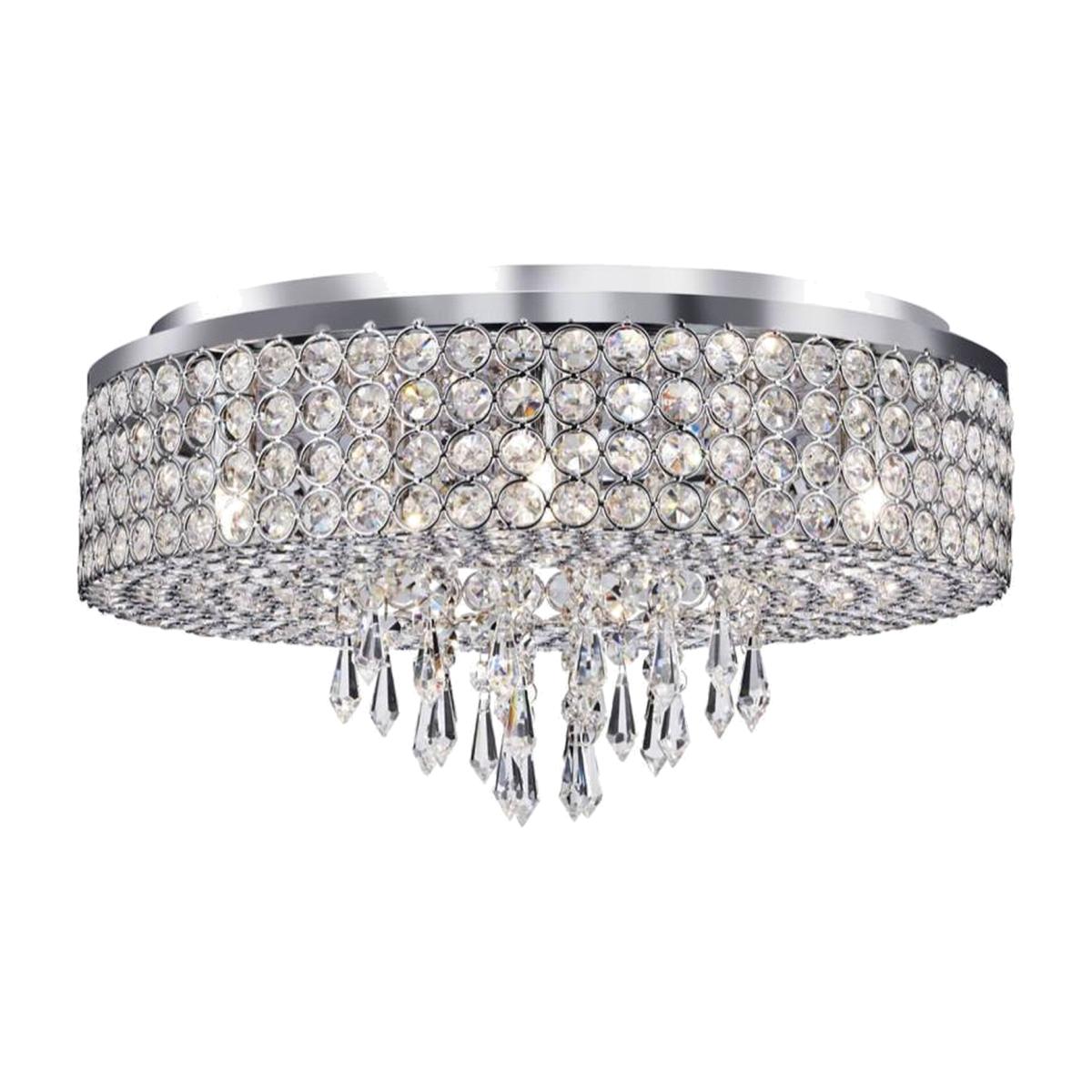 Orion 9 Light Flush Ceiling Light Chrome with Hanging Crystal Glass Deco, G9 - Chrome