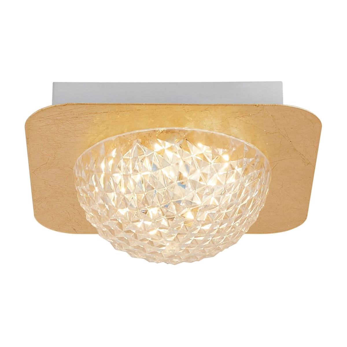 1 Light Square Led Ceiling Light - Gold Leaf With Clear Acrylic - Clear