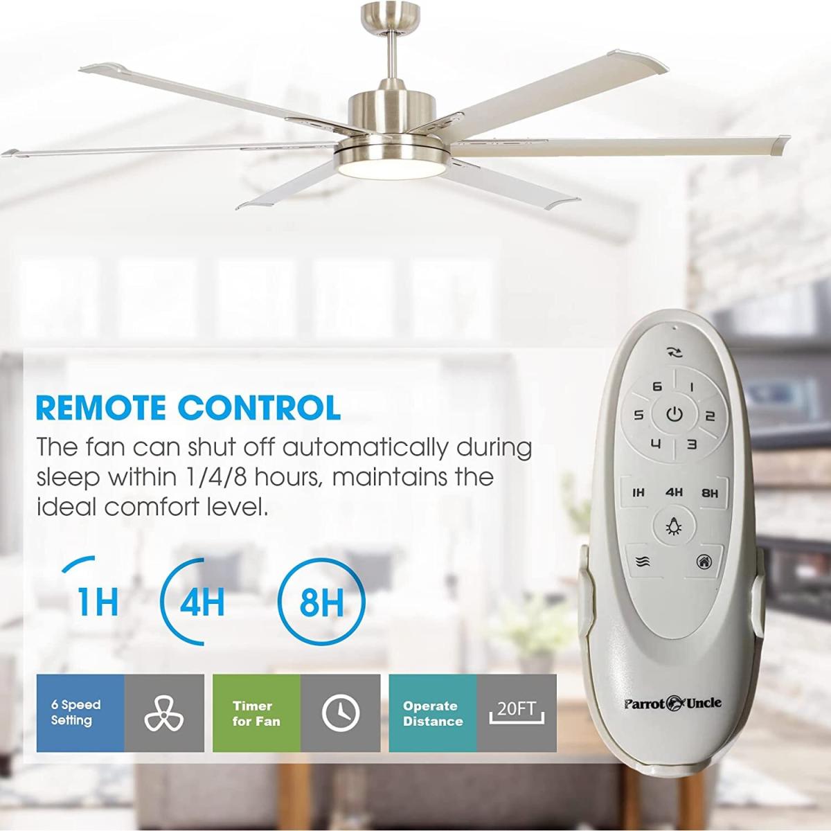 LED Ceiling Light with Fan Timer 6 Speed Remote Control 6 Blades - Gray – image 9