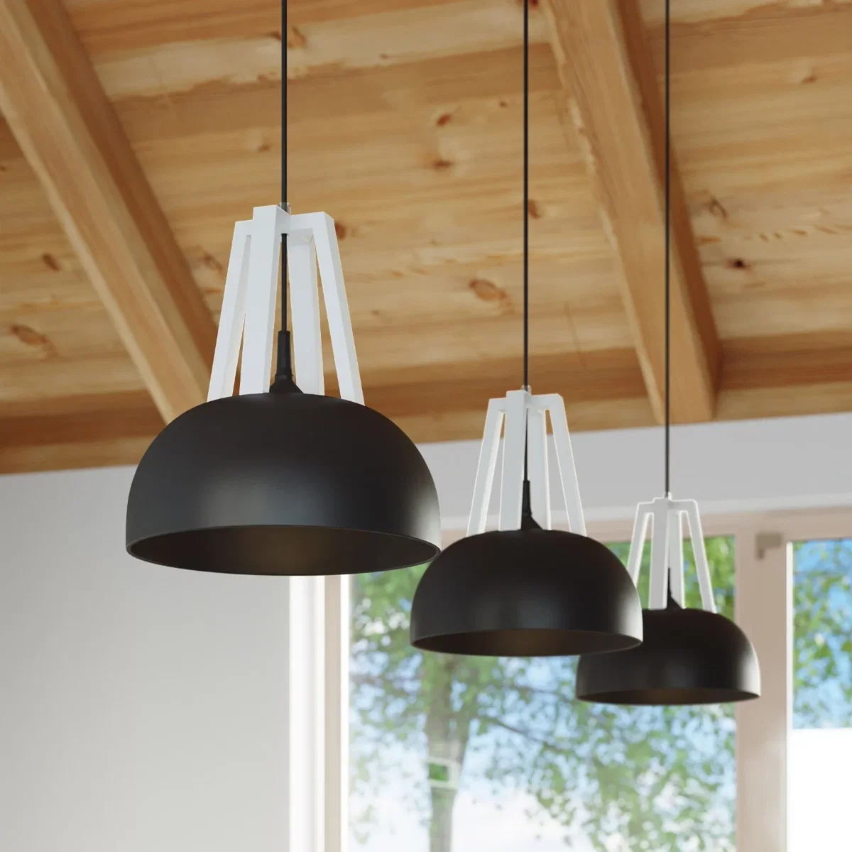 Pendant lamp CASCO black/natural wood - black White – image 5