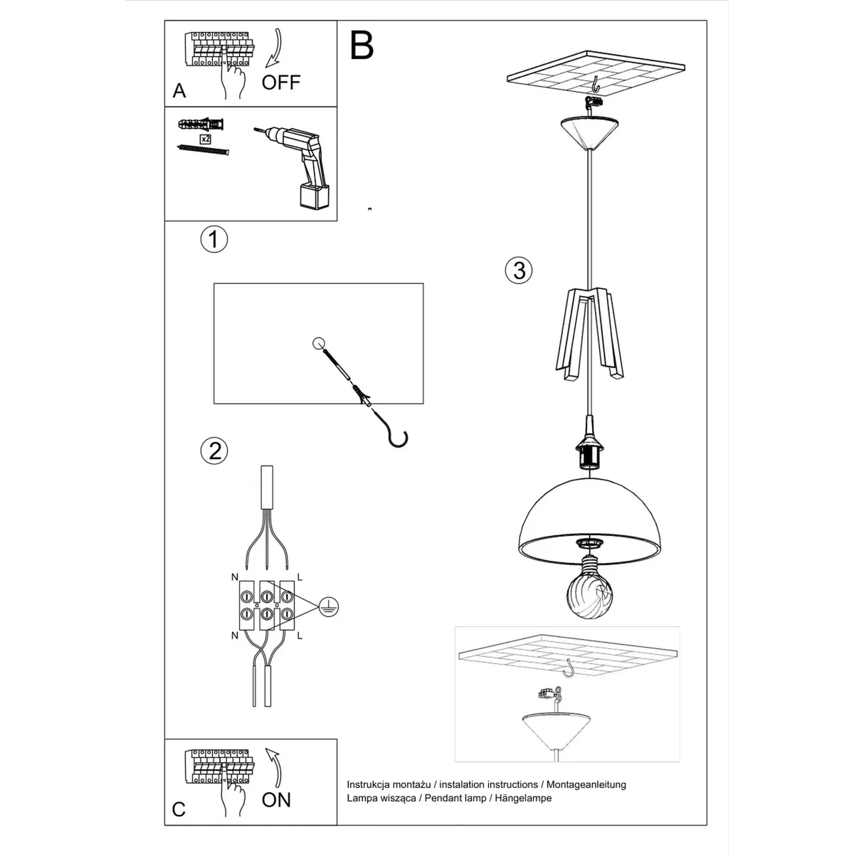 Pendant lamp CASCO black/natural wood - black White – image 7
