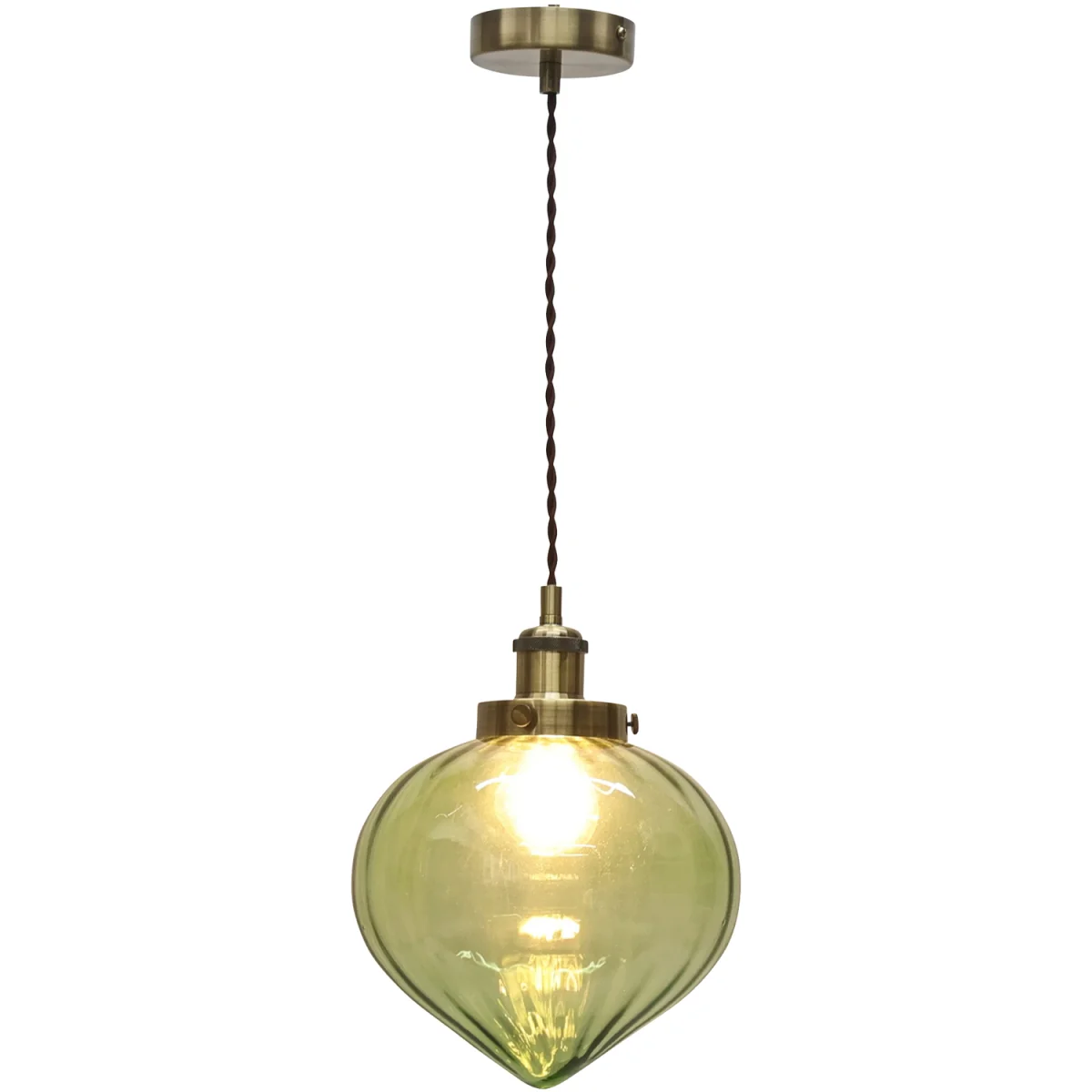 Layla Ceiling Single Pendant Light - Clear Green Glass With Antique Brass Plate Detail – image 2
