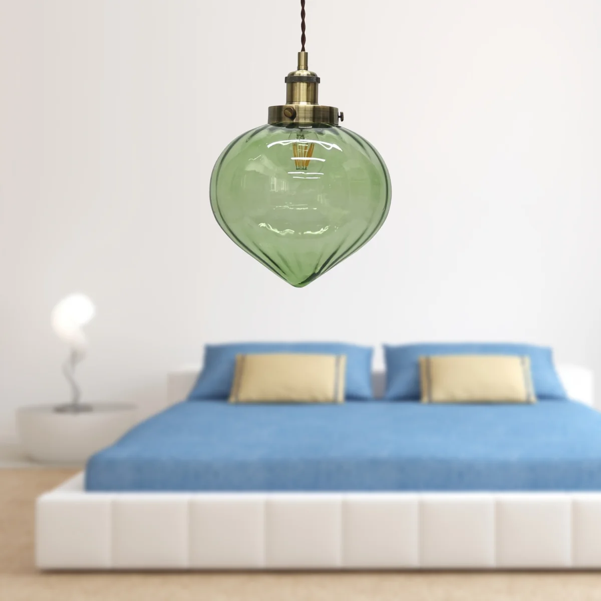 Layla Ceiling Single Pendant Light - Clear Green Glass With Antique Brass Plate Detail – image 3