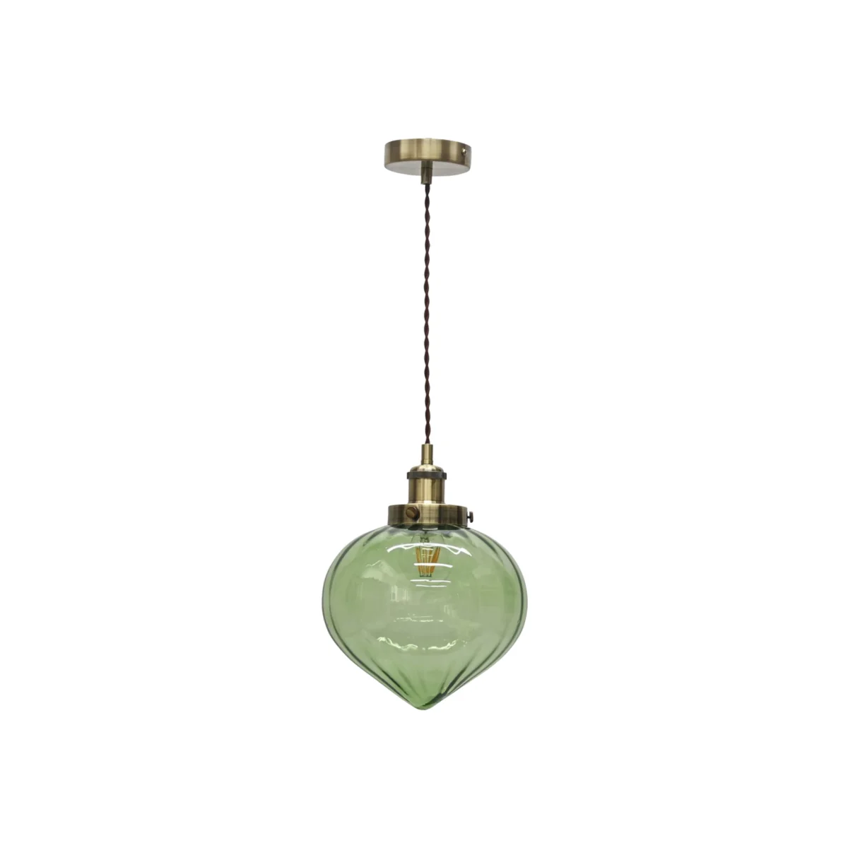 Layla Ceiling Single Pendant Light - Clear Green Glass With Antique Brass Plate Detail – image 1