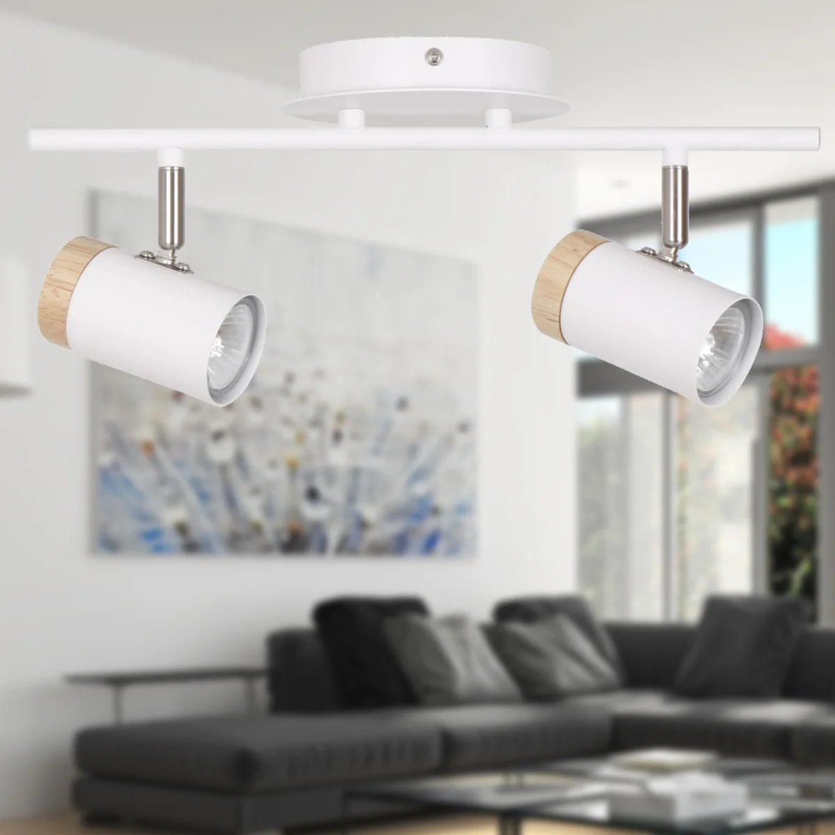Stratton 2lt Ceiling Spotlight - White With Wood Detail – image 3