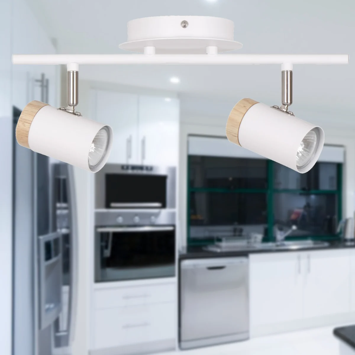 Stratton 2lt Ceiling Spotlight - White With Wood Detail – image 4
