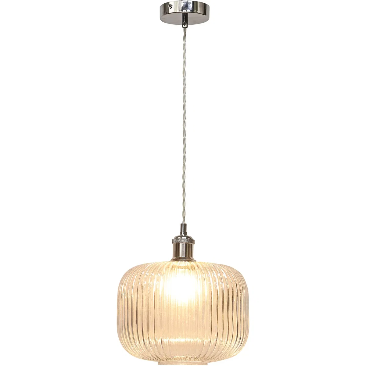 Batley Large Clear Ribbed Glass Chrome Retro Pendant Fitting - Chrome & Clear – image 2