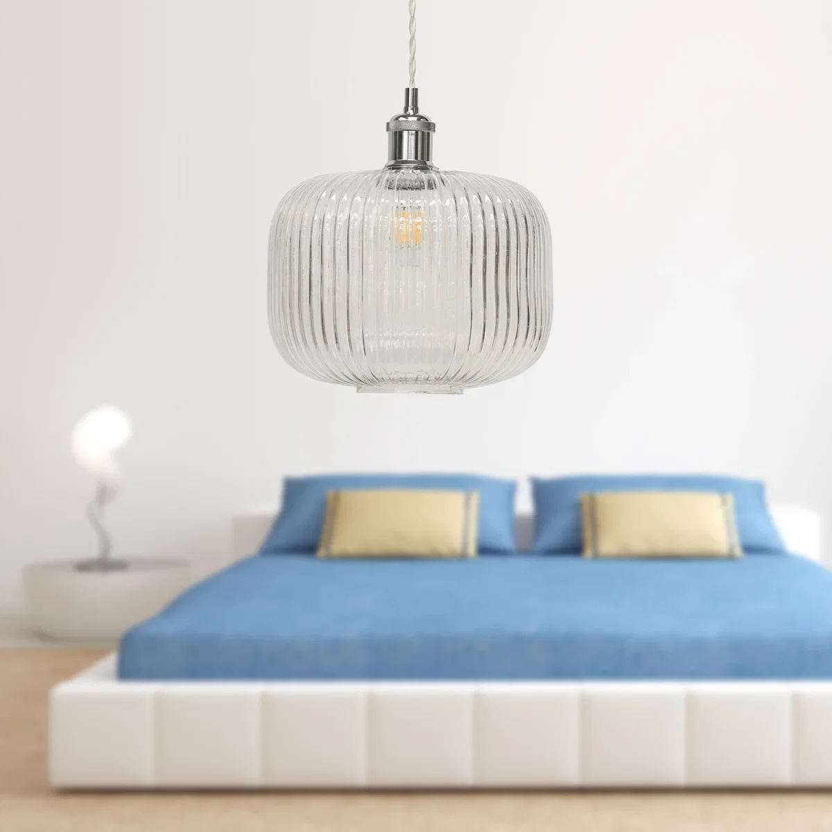 Batley Large Clear Ribbed Glass Chrome Retro Pendant Fitting - Chrome & Clear – image 3