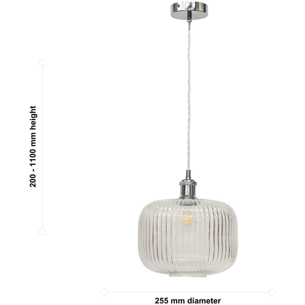 Batley Large Clear Ribbed Glass Chrome Retro Pendant Fitting - Chrome & Clear – image 5