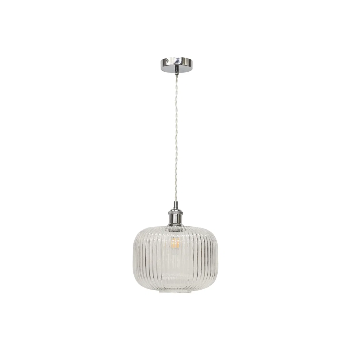 Batley Large Clear Ribbed Glass Chrome Retro Pendant Fitting - Chrome & Clear – image 1