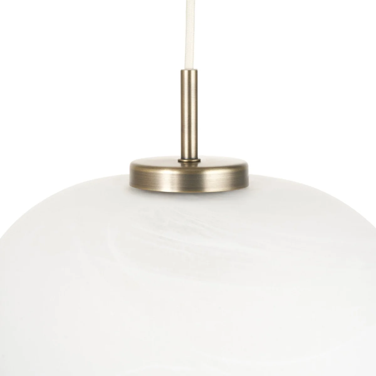 Set Of 2 Oberon Ceiling Single Pendant Lights - Matt Antique Brass Plate And Alabaster White Glass – image 7