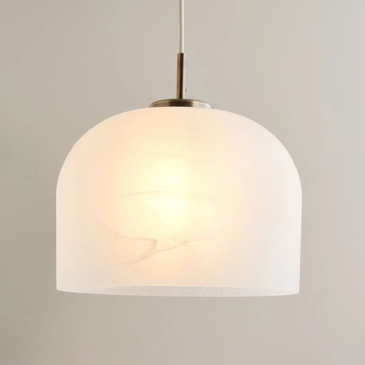 Set Of 2 Oberon Ceiling Single Pendant Lights - Matt Antique Brass Plate And Alabaster White Glass – image 9