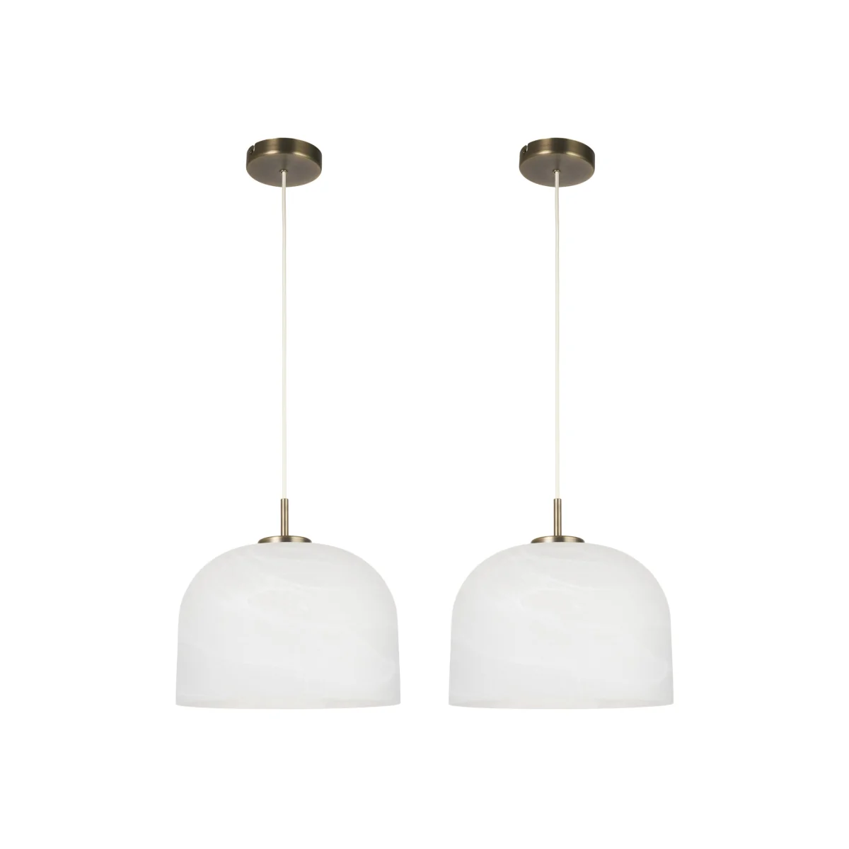 Set Of 2 Oberon Ceiling Single Pendant Lights - Matt Antique Brass Plate And Alabaster White Glass – image 1