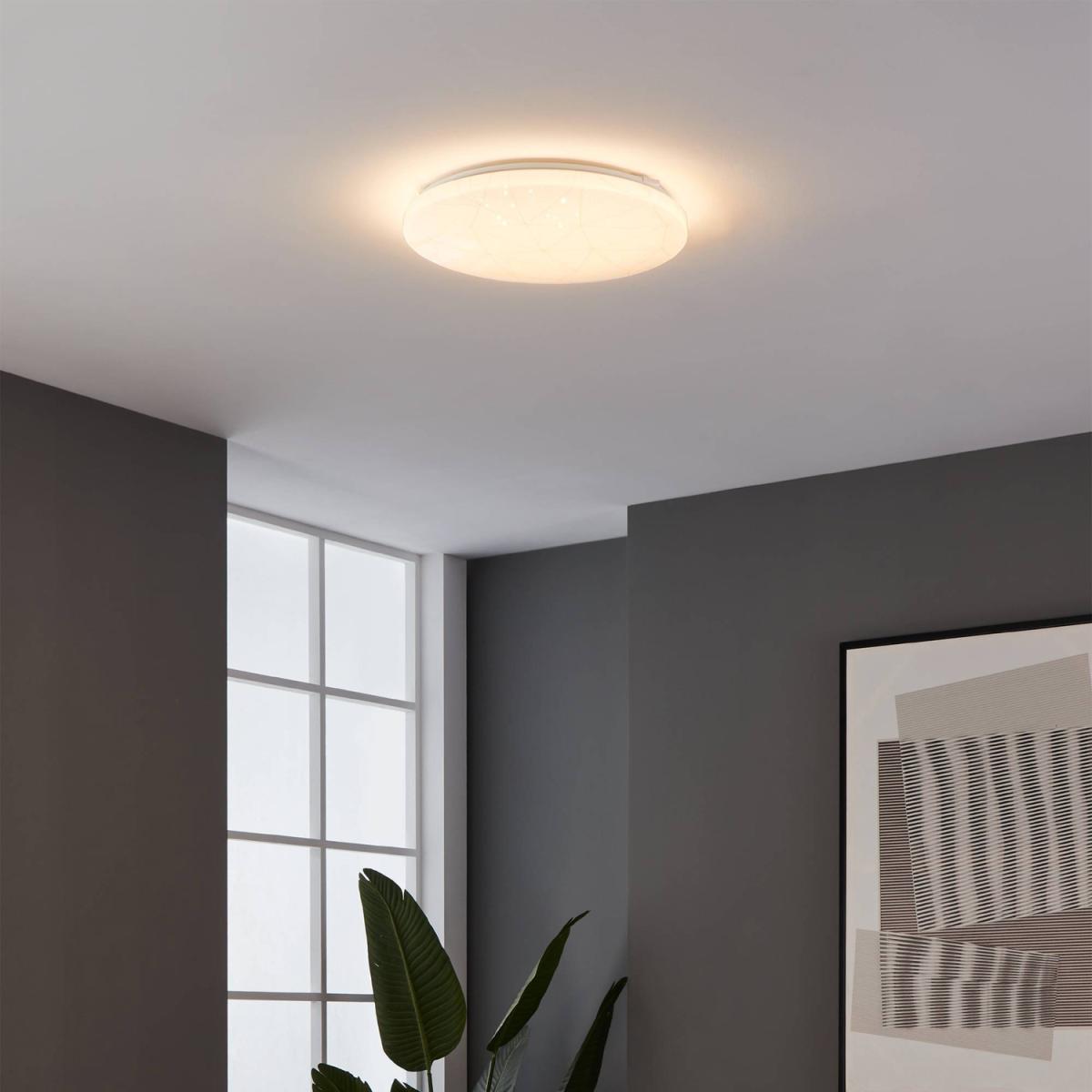 EGLO Rende LED Round Flush Ceiling Light With Geometric Motif - White – image 1