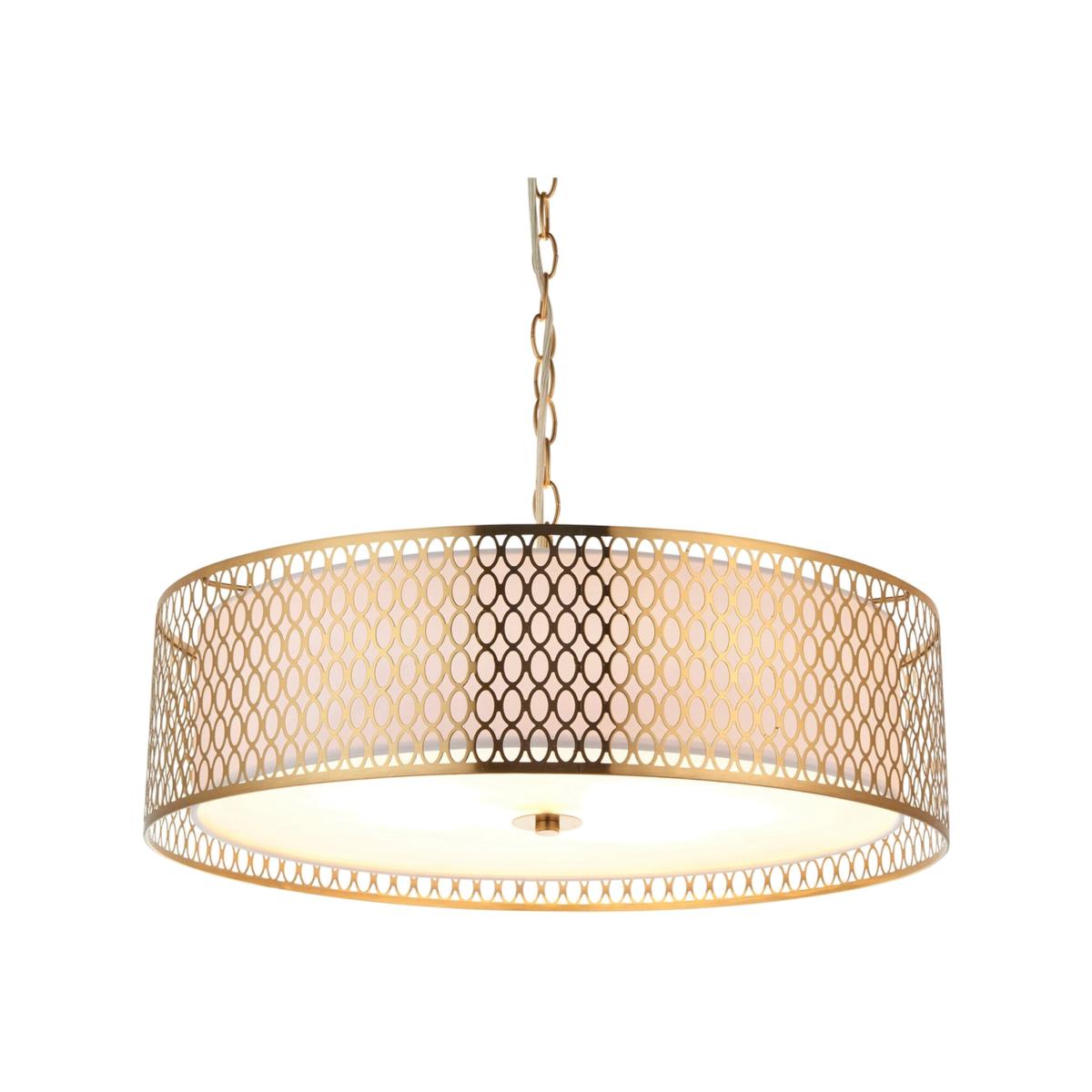 Cordero Single Pendant Ceiling Lamp, Gold Effect Plate, White Fabric, Frosted - Frosted Glass – image 1