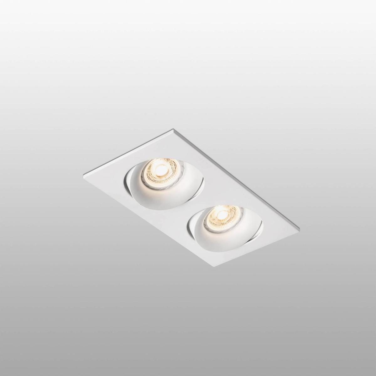 Arg 2 Light Double Square Tiltable Recessed Spotlight - White
