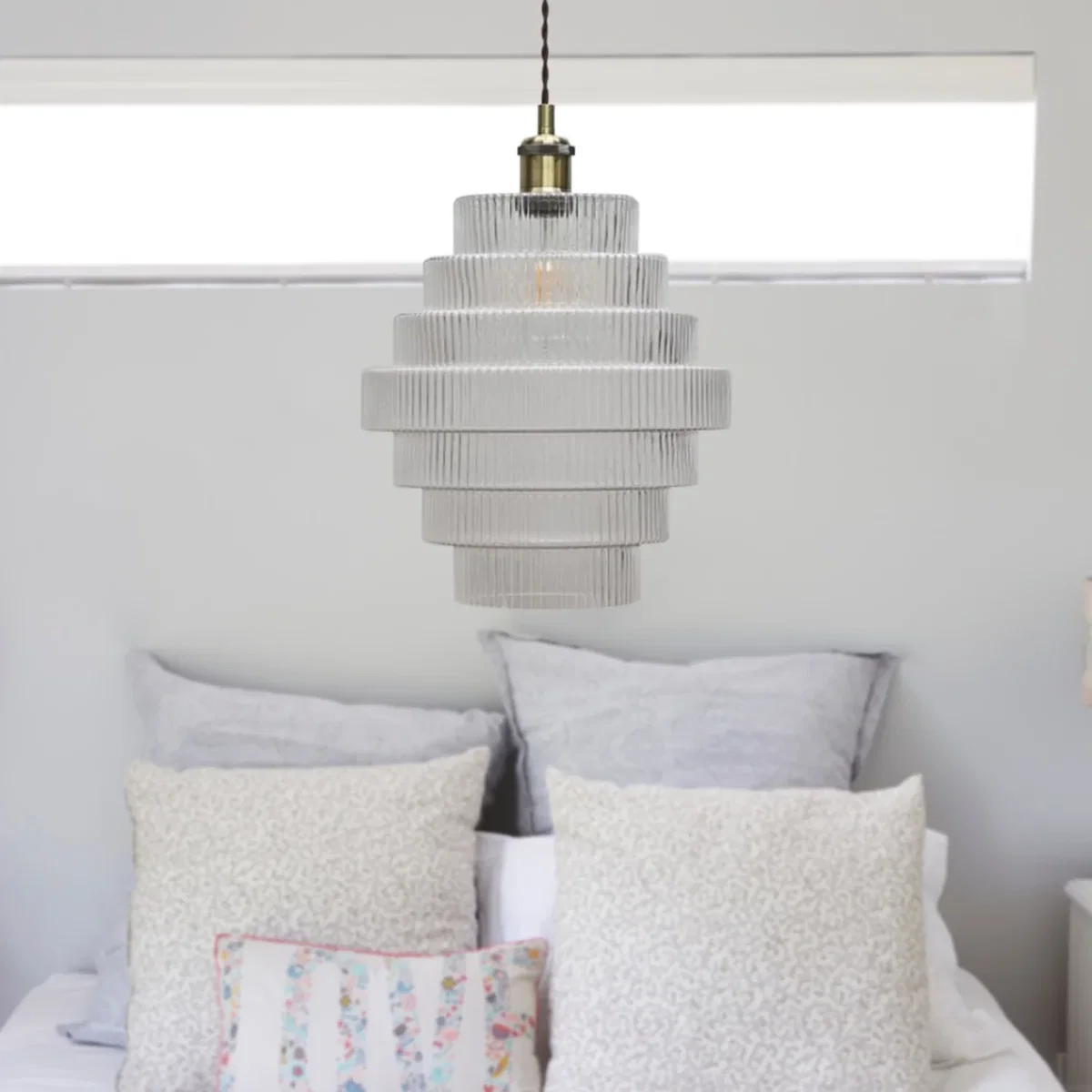 Benson 7 Tier Clear Ribbed Glass Easy Fit Pendant Lightshade - Clear – image 2