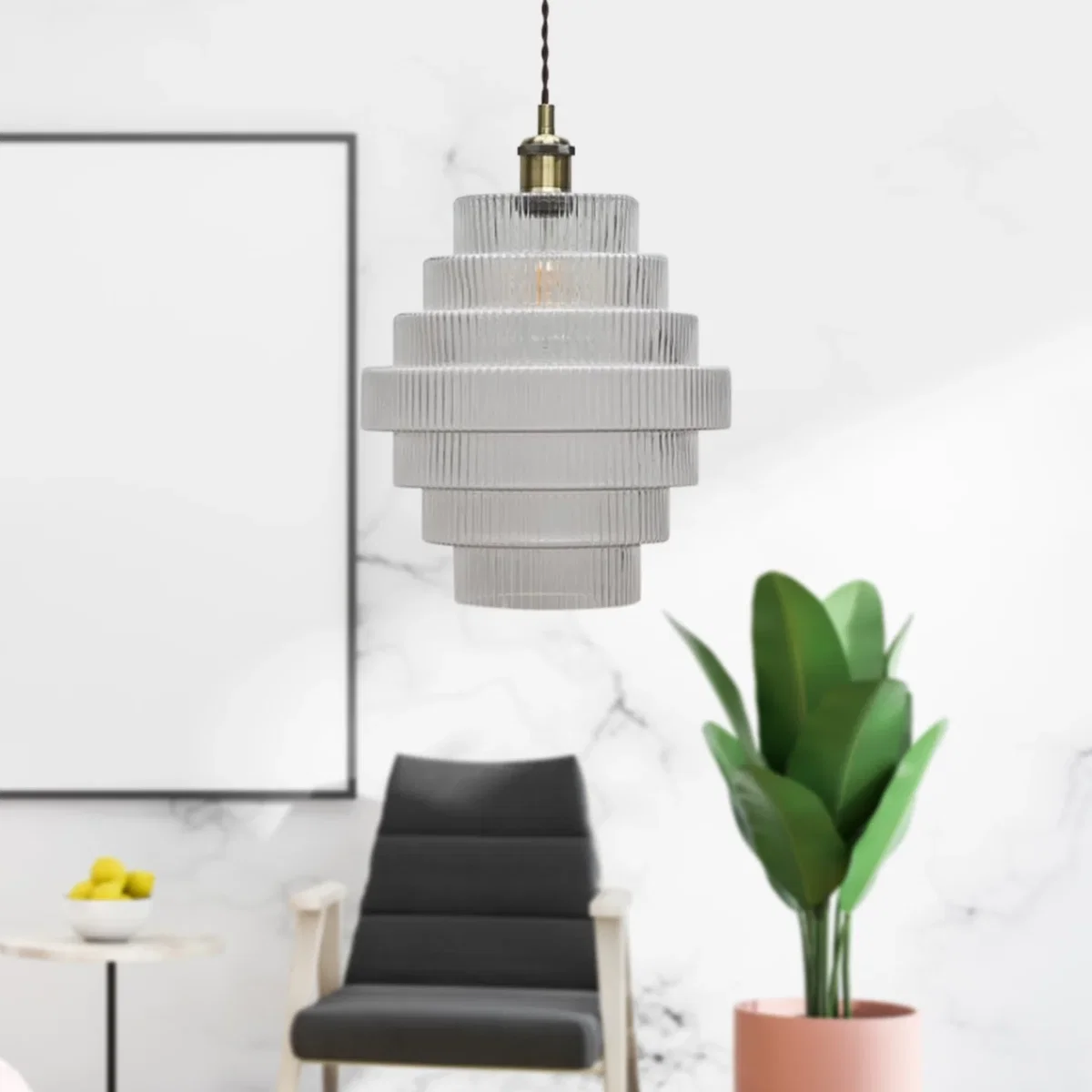Benson 7 Tier Clear Ribbed Glass Easy Fit Pendant Lightshade - Clear – image 3