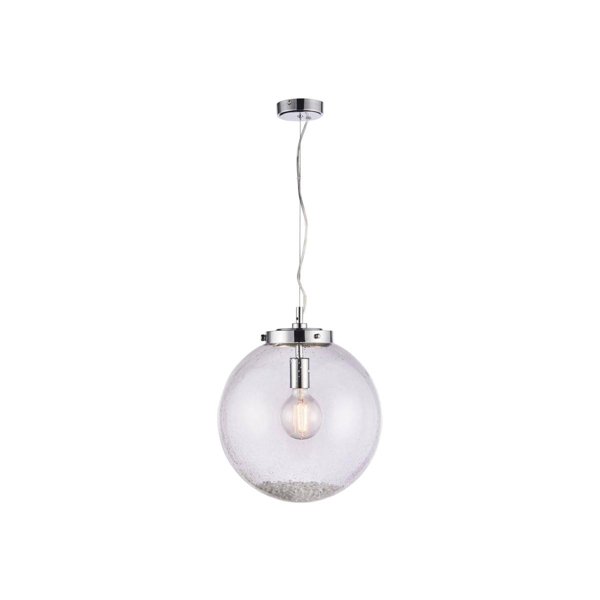 Harbour 1 Light Pendant Globe Chrome, Glass With Bubbles, E27 - Chrome Plate / 35cm