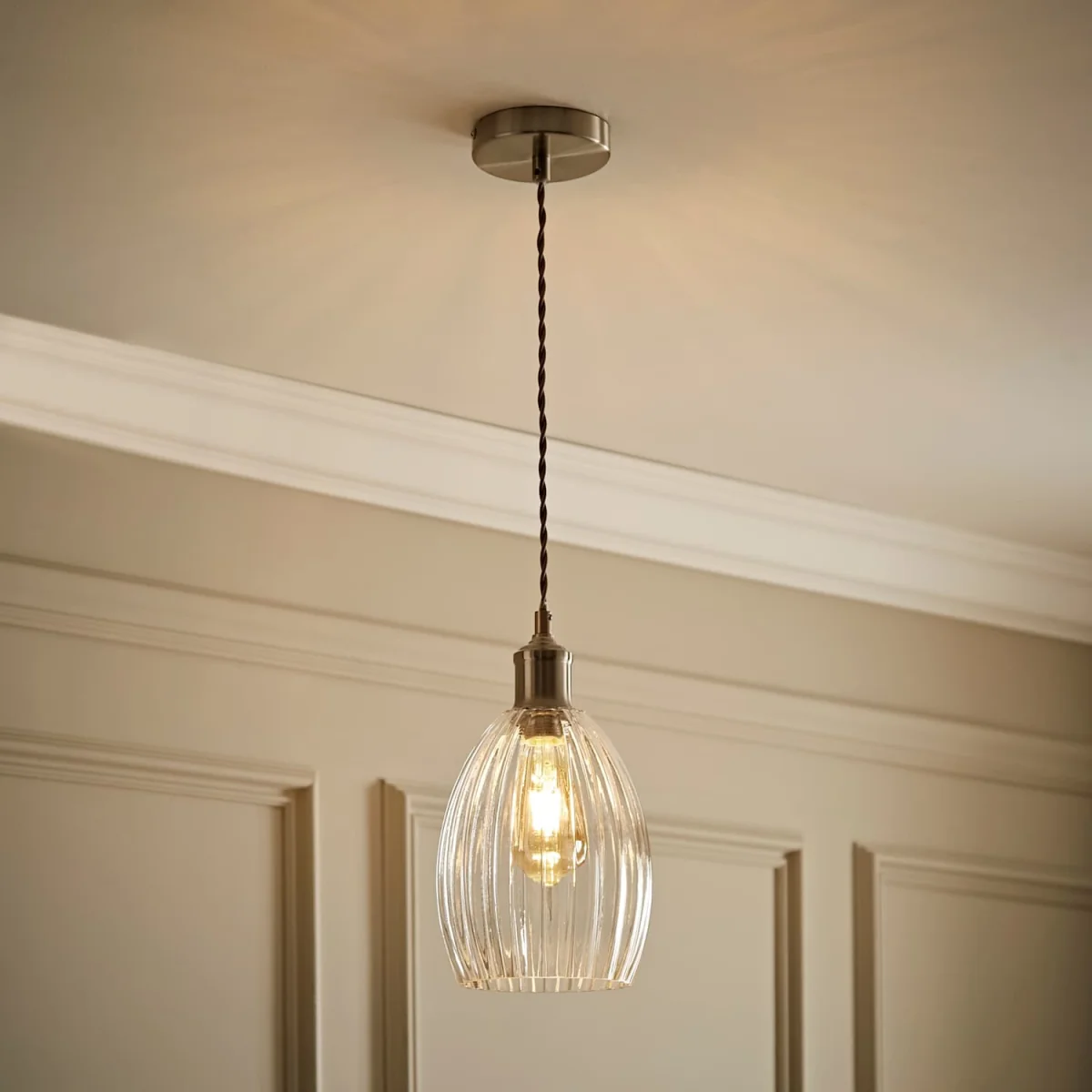 Cheltenham Ceiling Pendant Light with Ribbed Shade - Brushed Chrome / 17cm / 0 – image 2