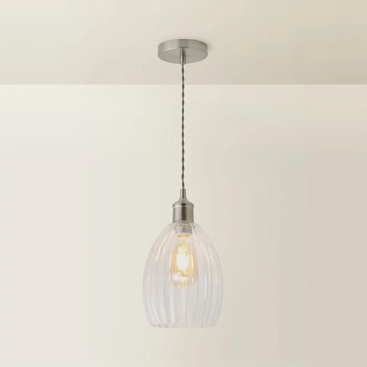 Cheltenham Ceiling Pendant Light with Ribbed Shade - Brushed Chrome / 17cm / 0 – image 3