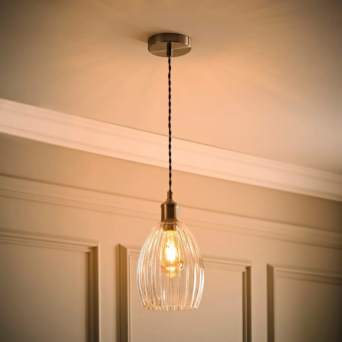 Cheltenham Ceiling Pendant Light with Ribbed Shade - Brushed Chrome / 17cm / 0 – image 1