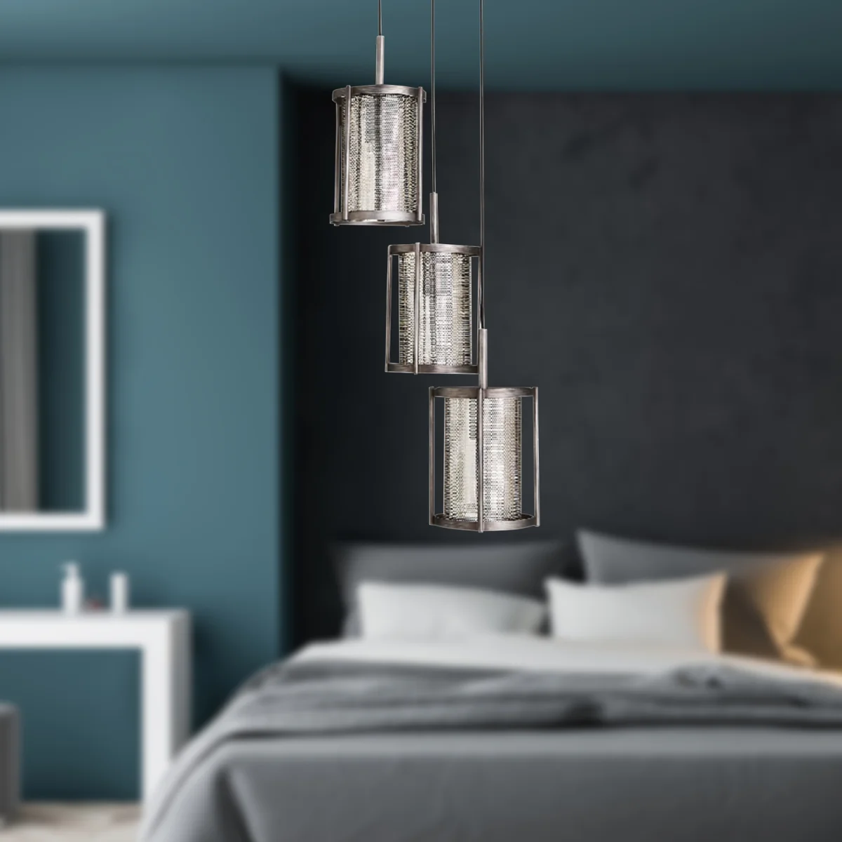 Set Of 2 Eli 3lt Ceiling Pendant Lights - Silver Paint – image 3
