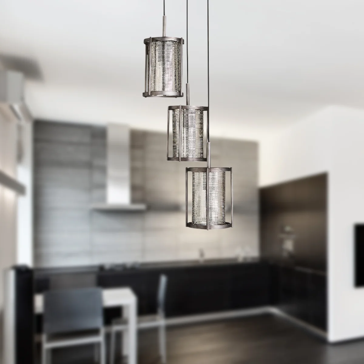 Set Of 2 Eli 3lt Ceiling Pendant Lights - Silver Paint – image 4