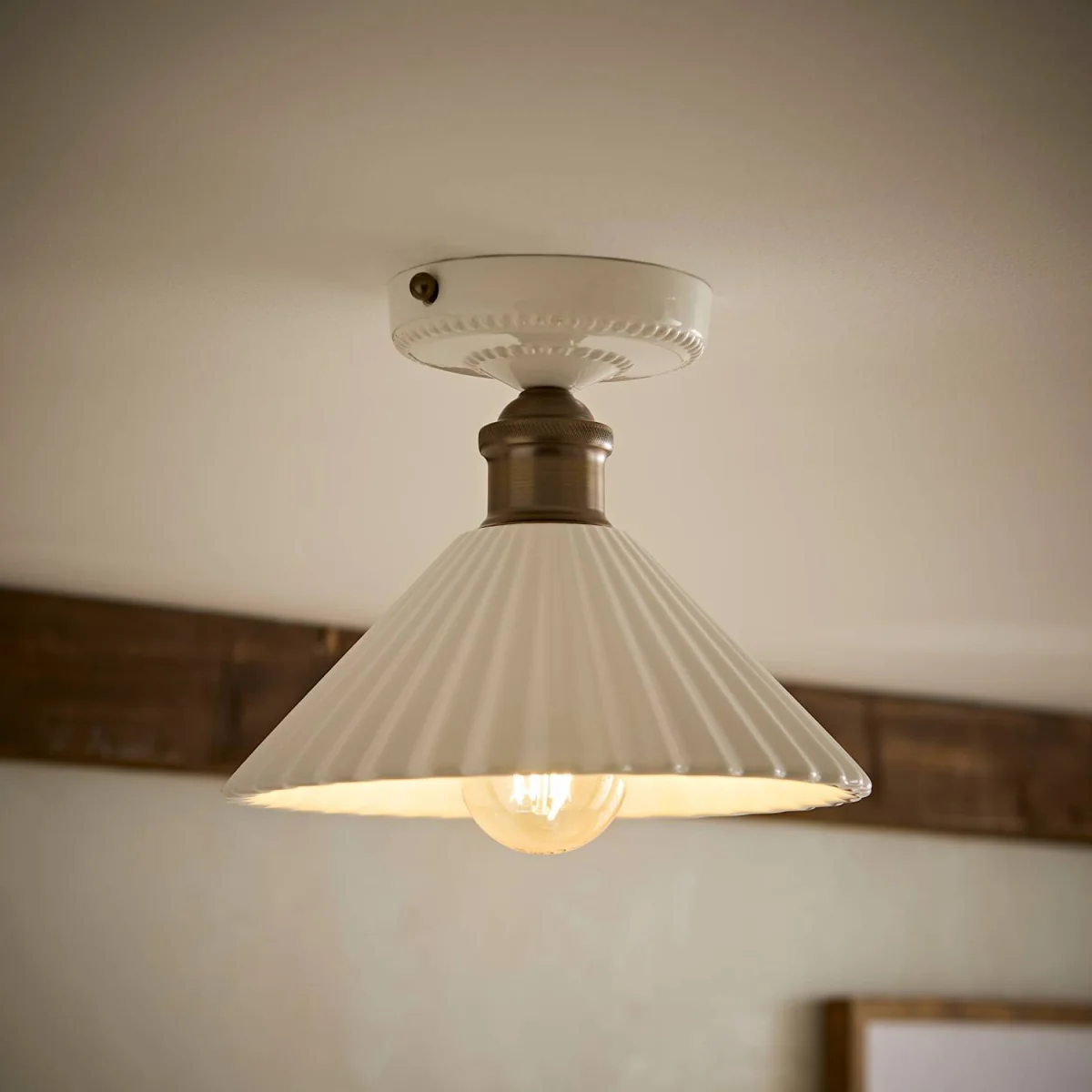 Burford Ceramic Ribbed Semi Flush Ceiling Light - Cream – image 2