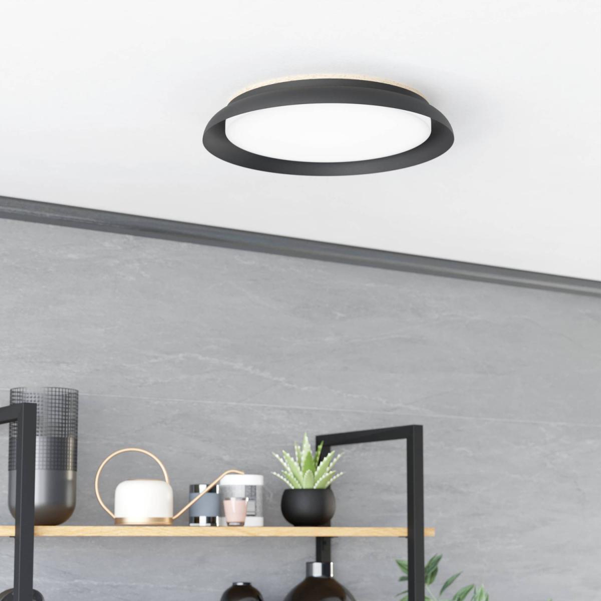 EGLO Penjamo 1 LED White Flush Ceiling Light With Black Metal Shade - Black, Brown – image 3