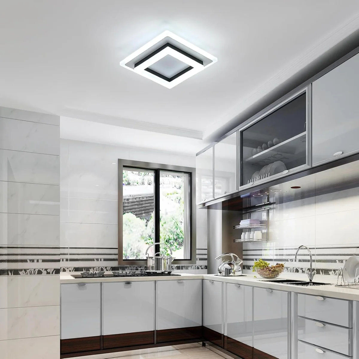 GOECO LED Ceiling Light 24W Modern LED Ceiling Light Square 6500K - Black – image 3