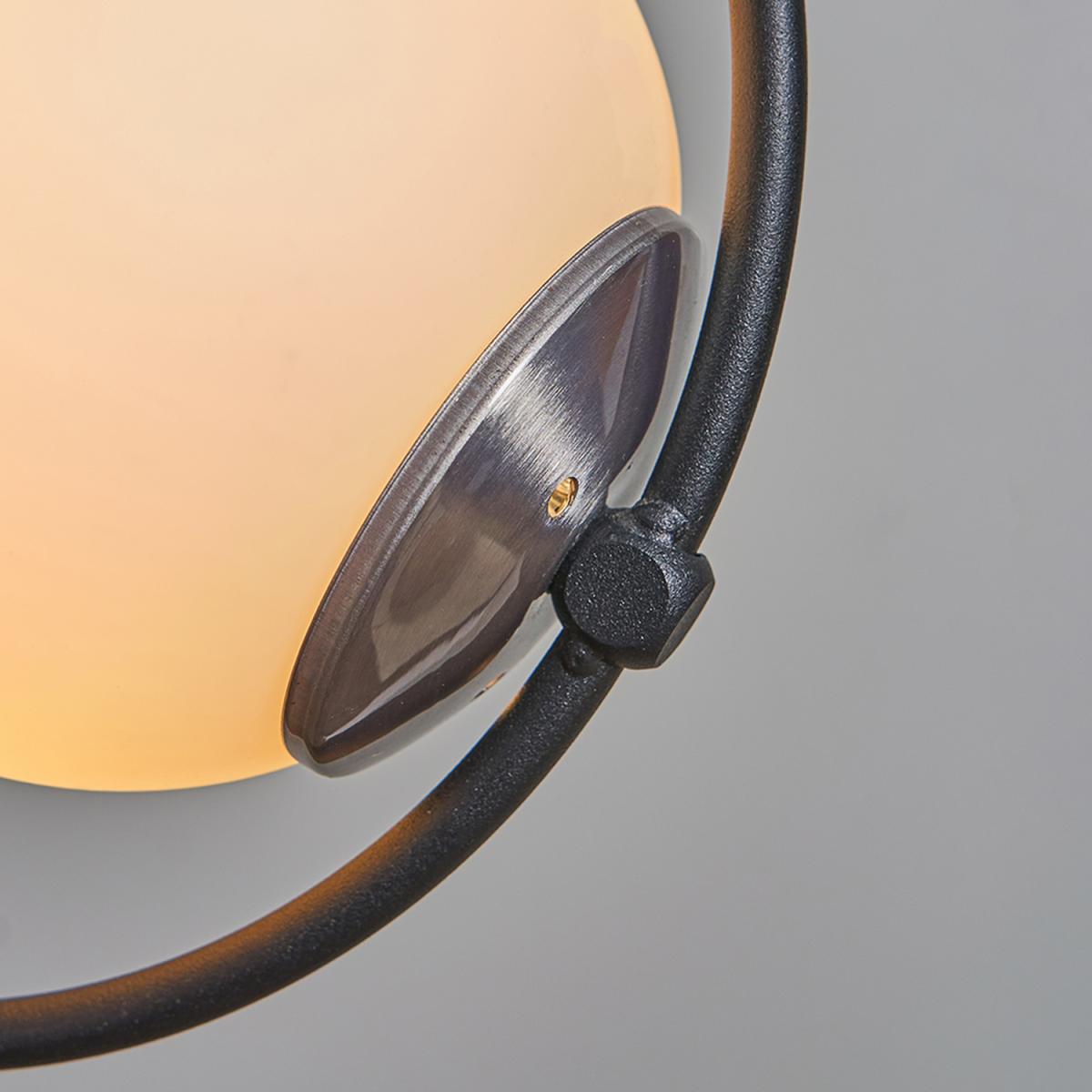 Modern Matt Black Hoop Design Light With White Glass Globe Shade - Black – image 4