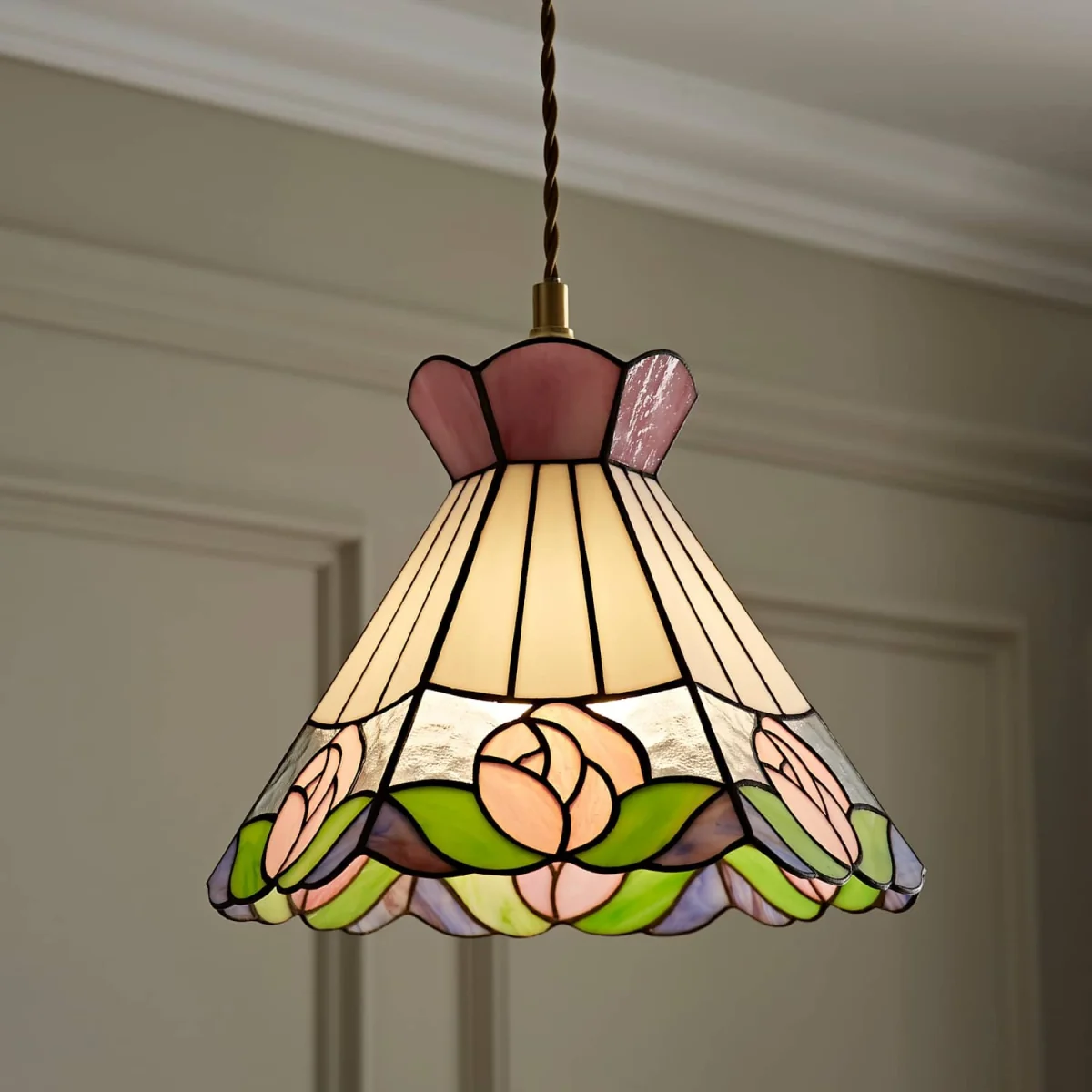 Evelyn Tiffany Rose Glass Ceiling Pendant Light Shade - Multicolour / 21.5cm / 0.91kg – image 2