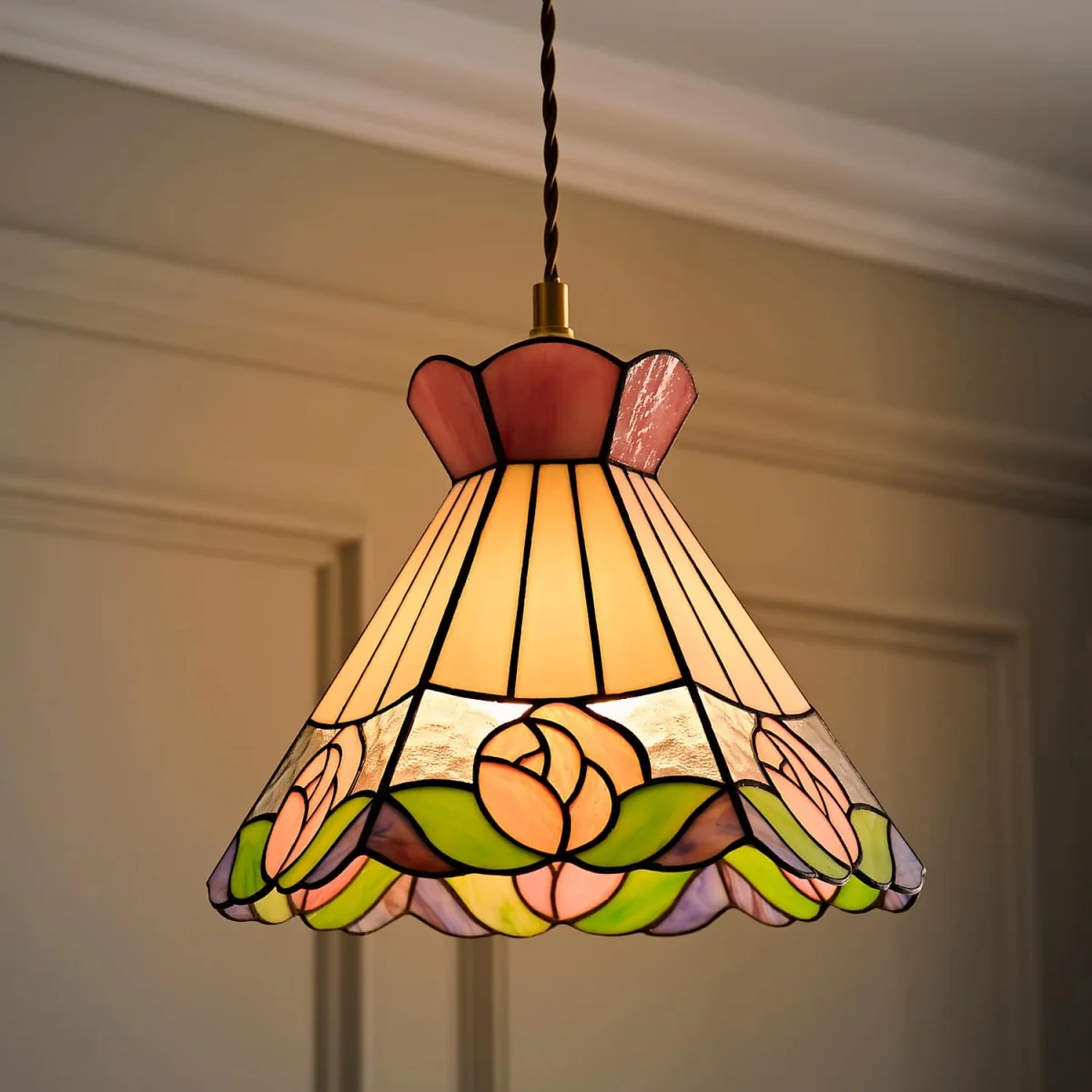 Evelyn Tiffany Rose Glass Ceiling Pendant Light Shade - Multicolour / 21.5cm / 0.91kg – image 3
