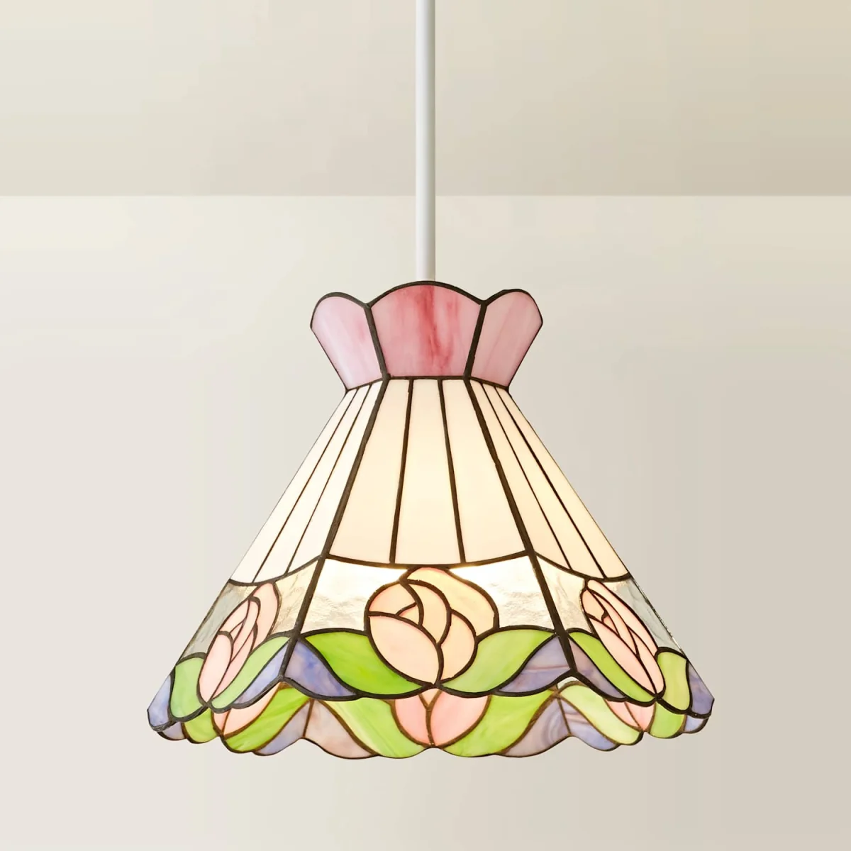 Evelyn Tiffany Rose Glass Ceiling Pendant Light Shade - Multicolour / 21.5cm / 0.91kg – image 4