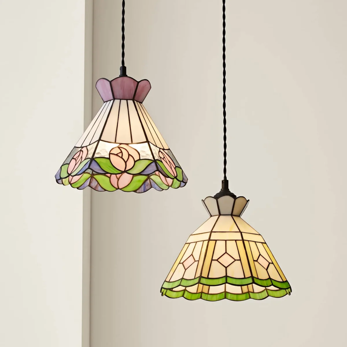 Evelyn Tiffany Rose Glass Ceiling Pendant Light Shade - Multicolour / 21.5cm / 0.91kg – image 7