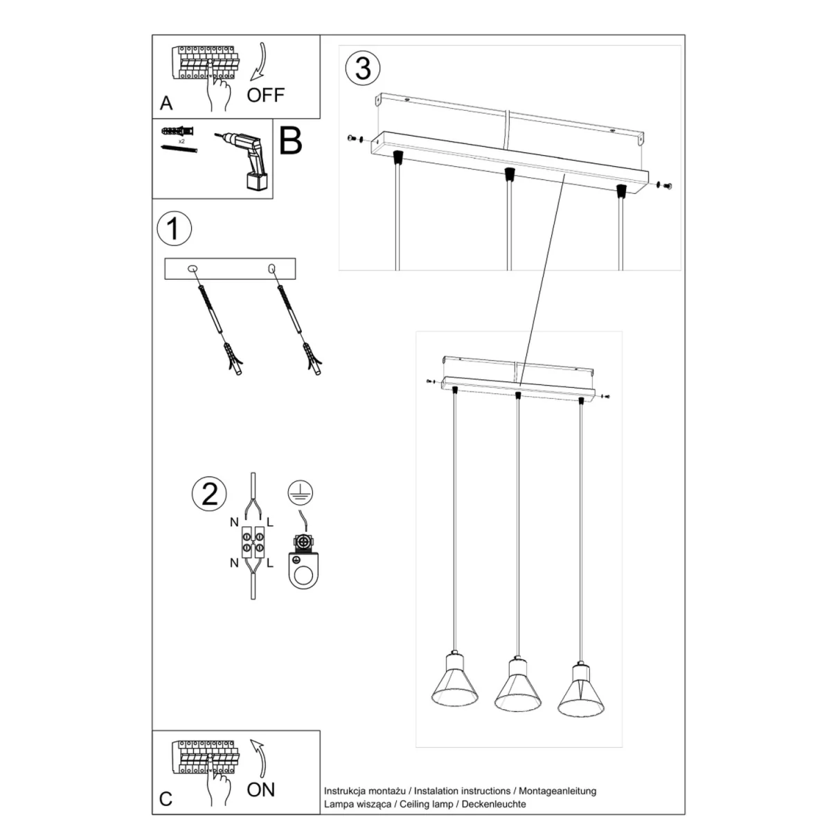 Pendant lamp TALEJA 3 black [E27] - black – image 8