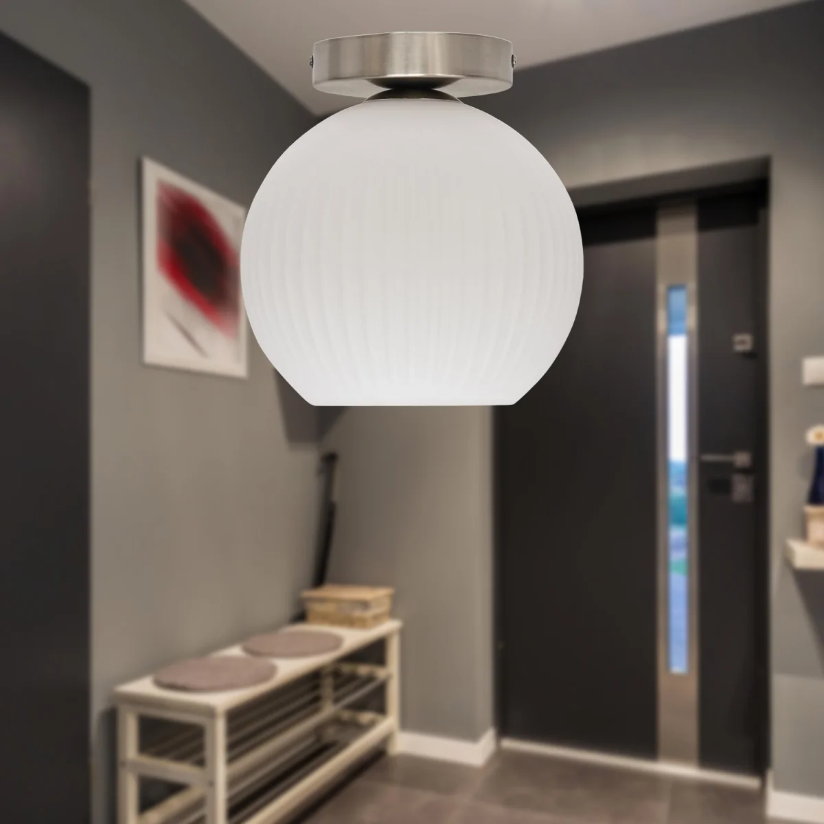 Set Of 2 Betchley White Glass Satin Nickel Ceiling Light Fittings - Satin Nickel & White – image 4