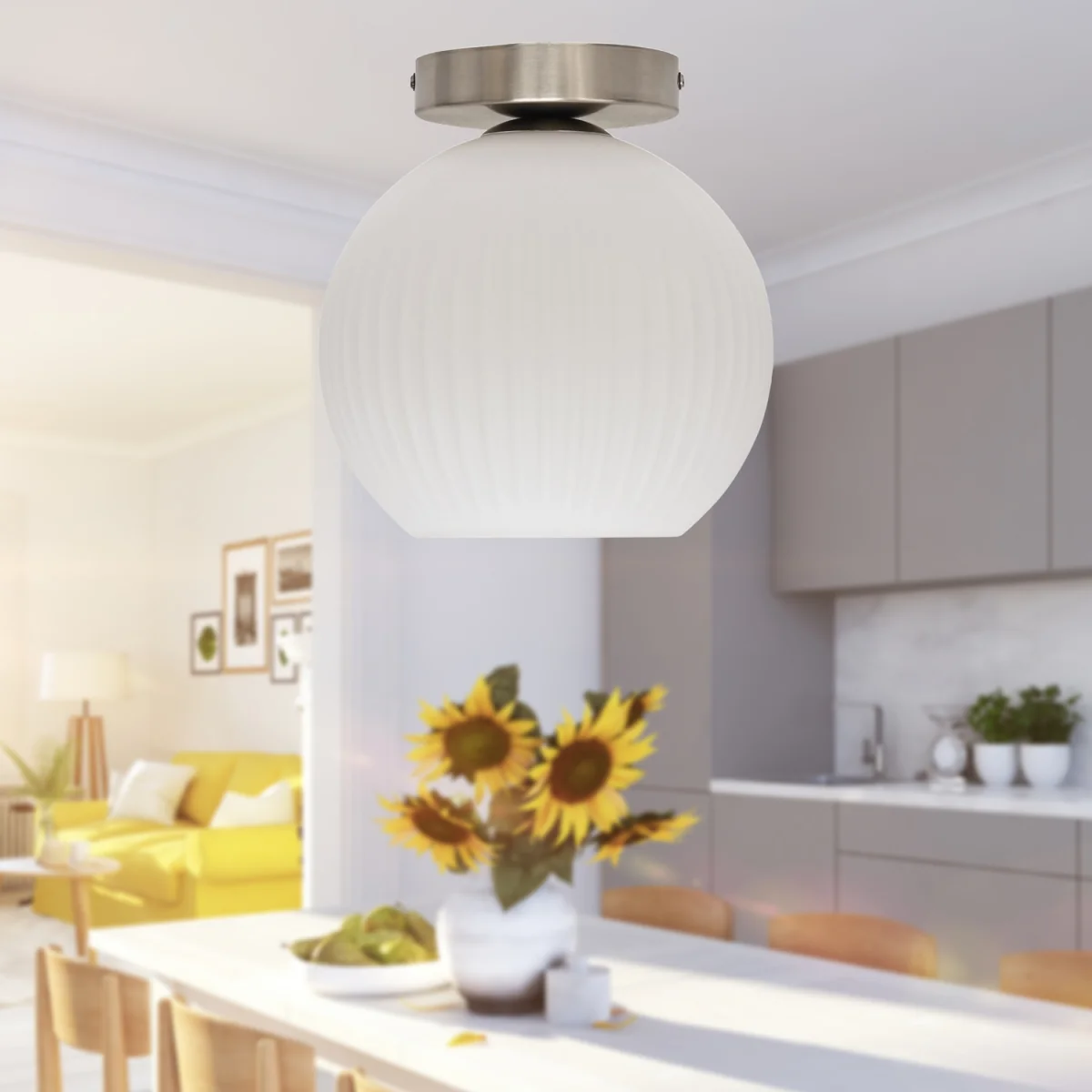 Set Of 2 Betchley White Glass Satin Nickel Ceiling Light Fittings - Satin Nickel & White – image 5
