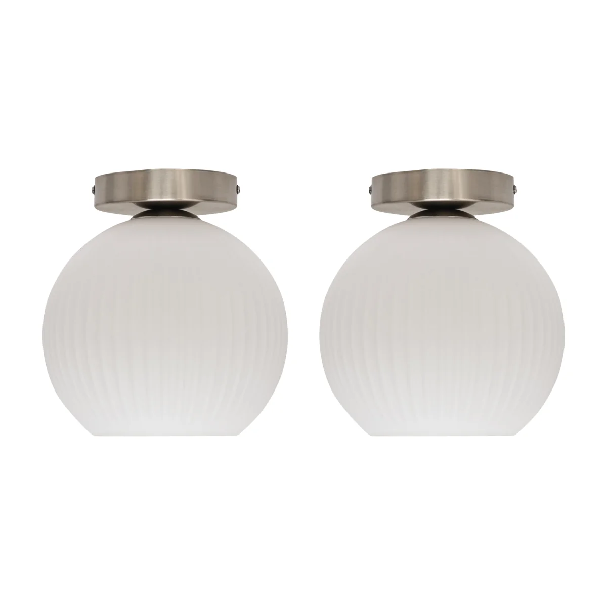 Set Of 2 Betchley White Glass Satin Nickel Ceiling Light Fittings - Satin Nickel & White – image 1