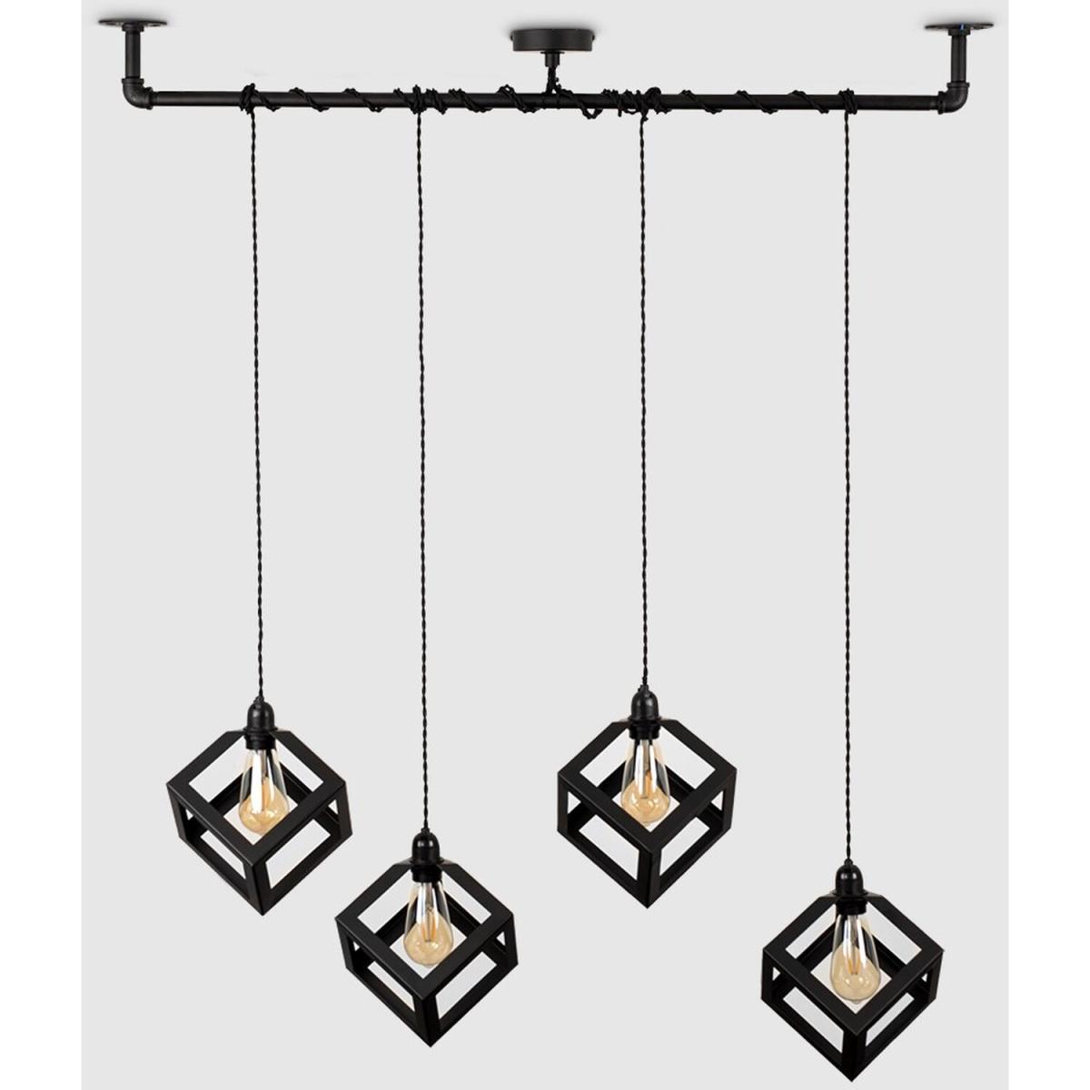 Talisman Industrial 4 Way Black Ceiling Light Low Hanging Pendant Black Shade - Black – image 2