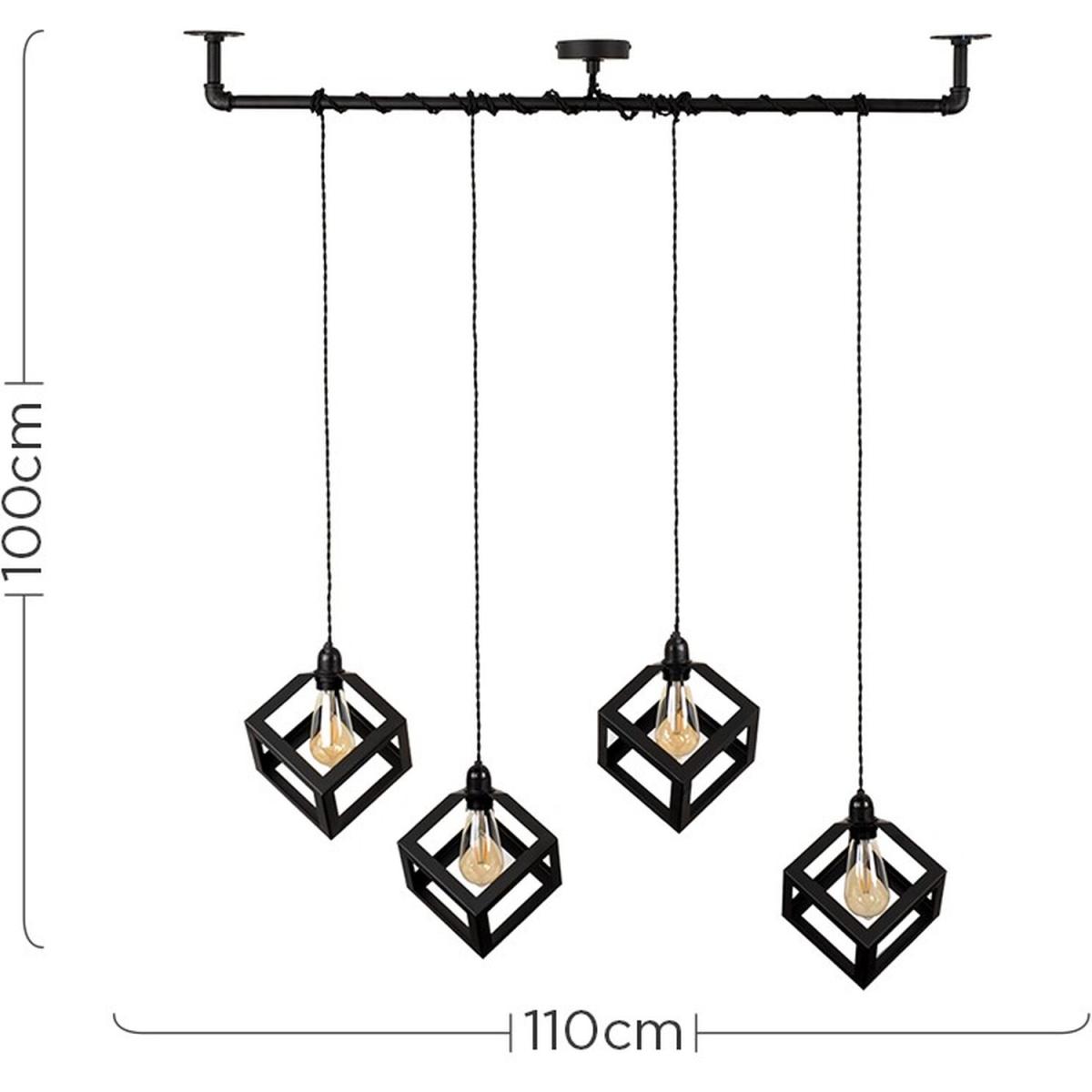 Talisman Industrial 4 Way Black Ceiling Light Low Hanging Pendant Black Shade - Black – image 4