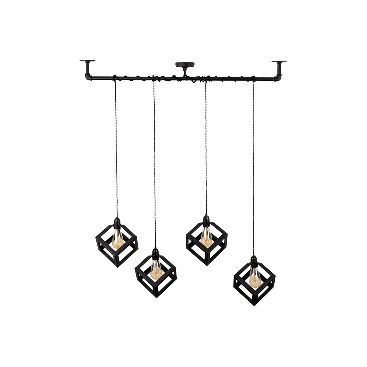 Talisman Industrial 4 Way Black Ceiling Light Low Hanging Pendant Black Shade - Black – image 1