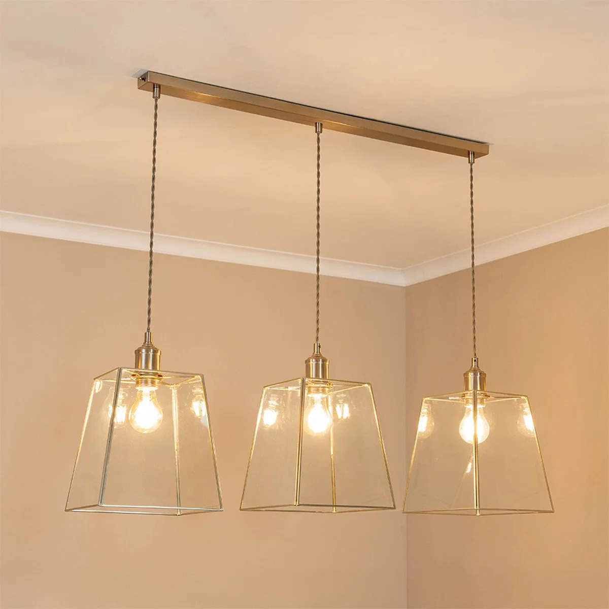 Susie Glass Shade 3 Drop Pendant Ceiling Light and LED Bulbs - Black