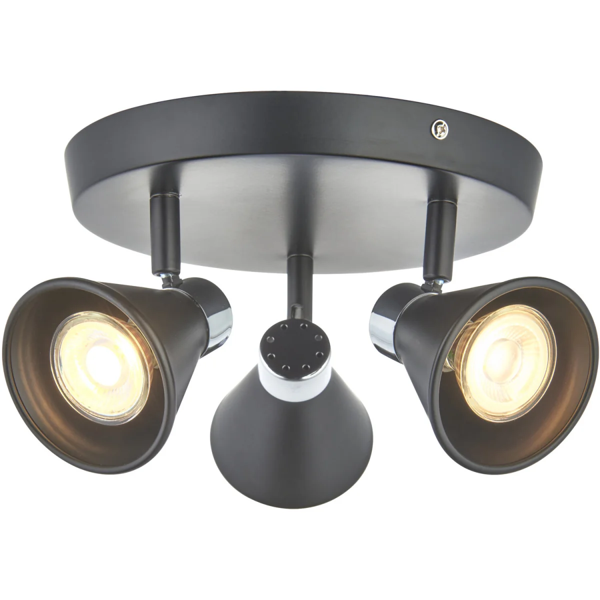 Set Of 2 Burton 3lt Ceiling Spotlights - Matt Black With Polished Chrome Plate Detail – image 3
