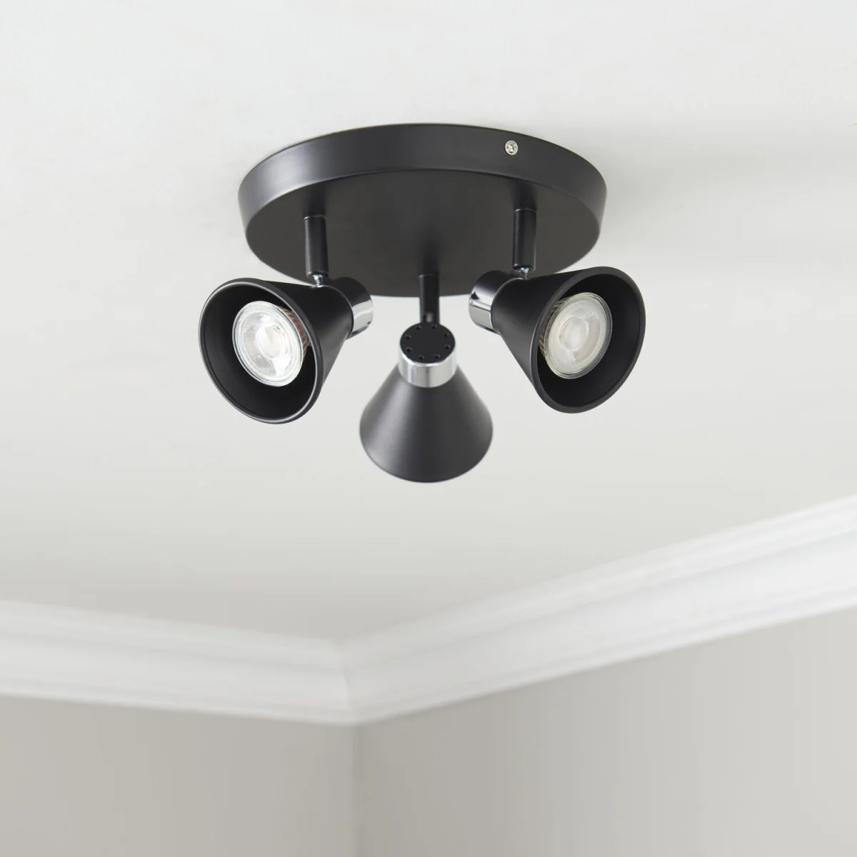 Set Of 2 Burton 3lt Ceiling Spotlights - Matt Black With Polished Chrome Plate Detail – image 6