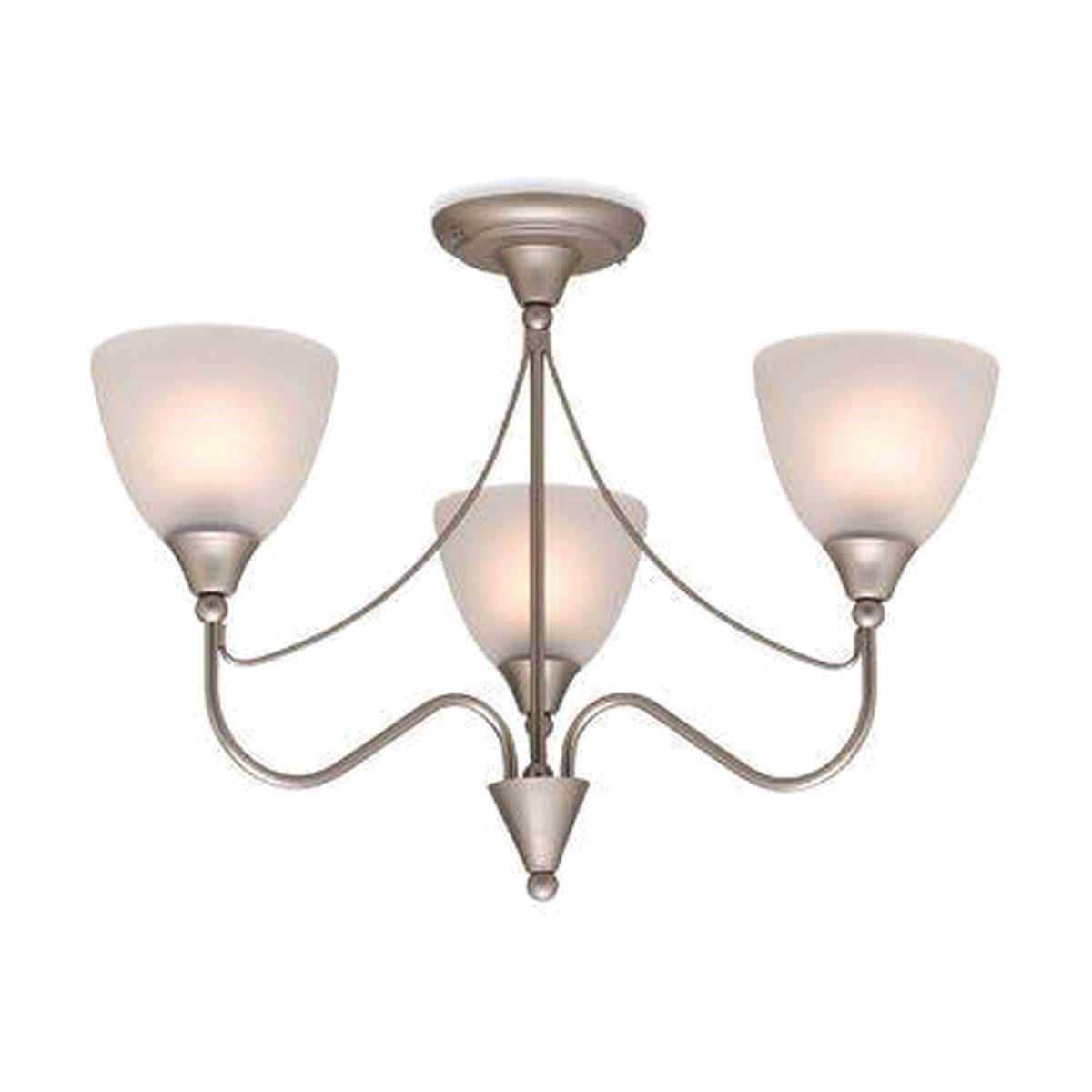 Santana 3 Light Flush Multi Arm Ceiling Light Satin Steel, Opal Glass, E14 - Satin Steel